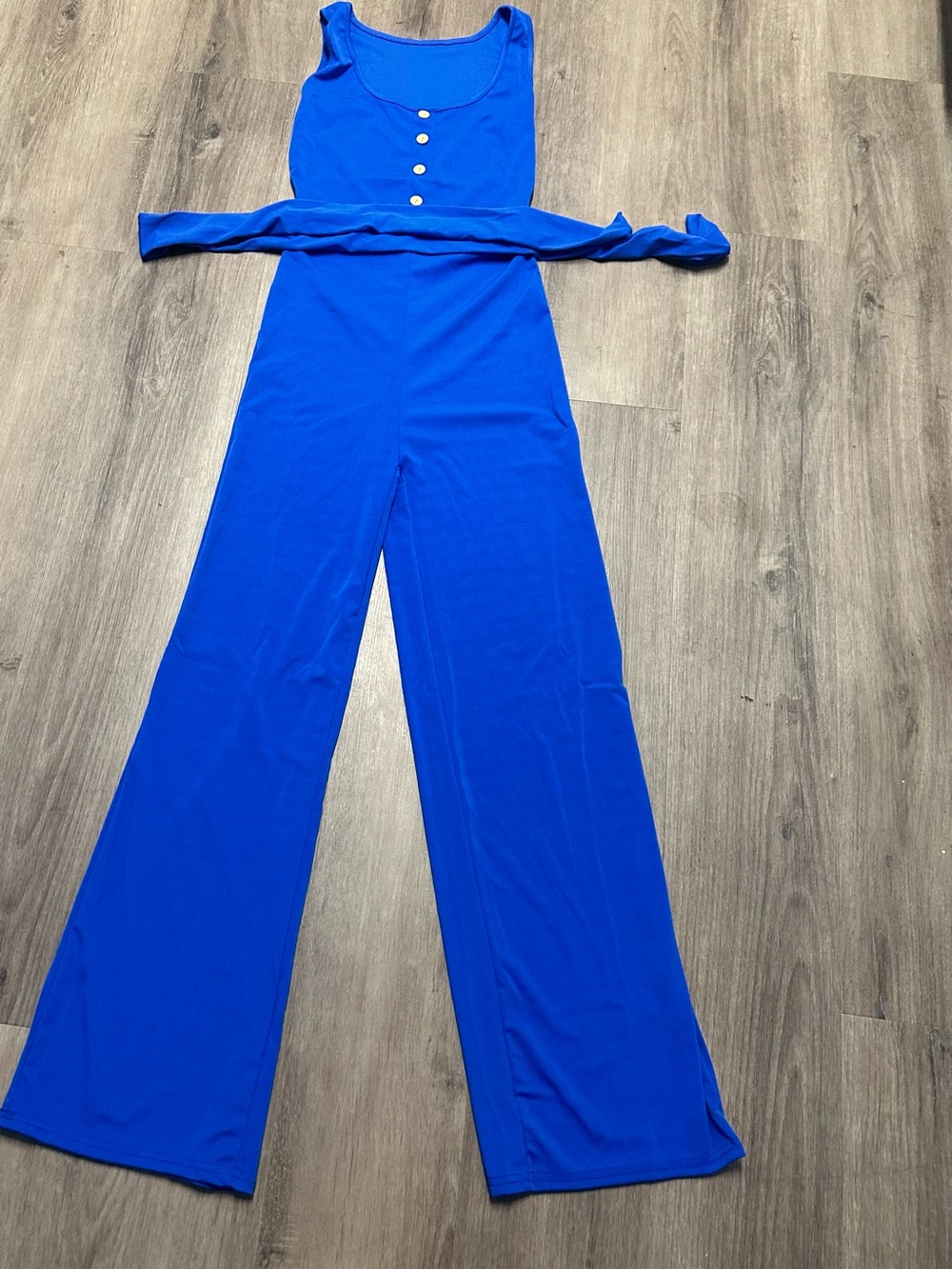 Sleevelesse Wide-Leg Jumpsuit in Bright Blue with Button Detail